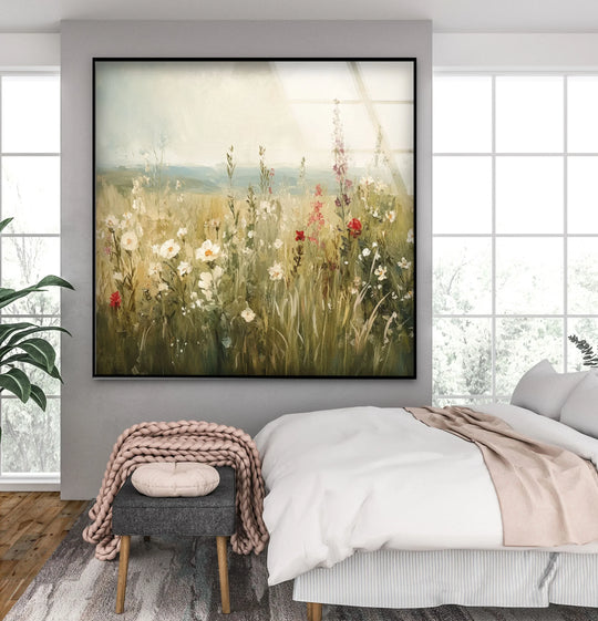 Wildflower Bloom – Tranquil Meadow Scene Glass Wall Art - MyPhotoStation