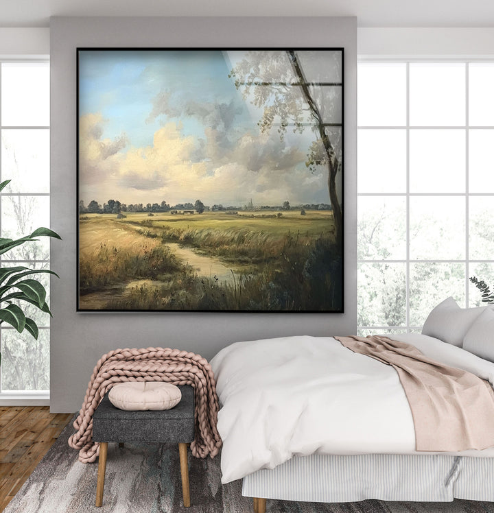 Golden Meadow Horizon – Landscape Glass Wall Art