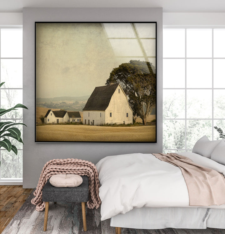 Rustic Farmstead Charm – Vintage Countryside Barn Glass Wall Art