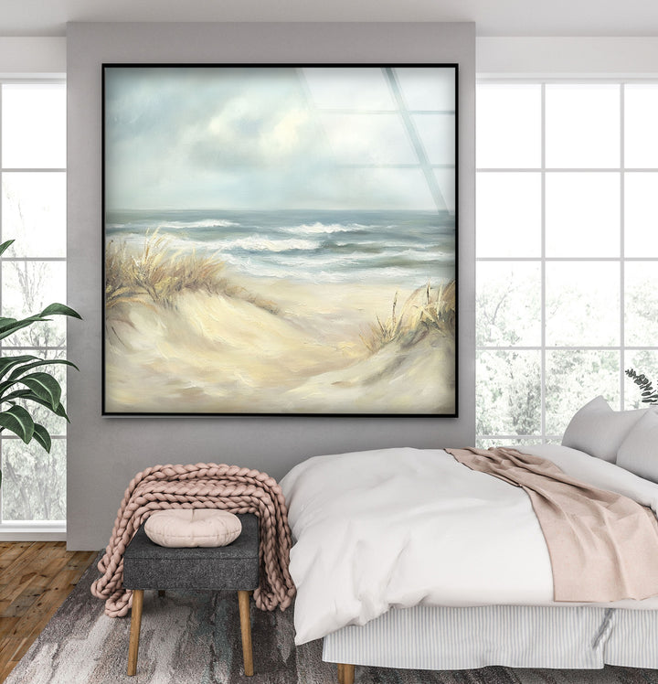 Coastal Breeze – Serene Beachscape Glass Wall Art