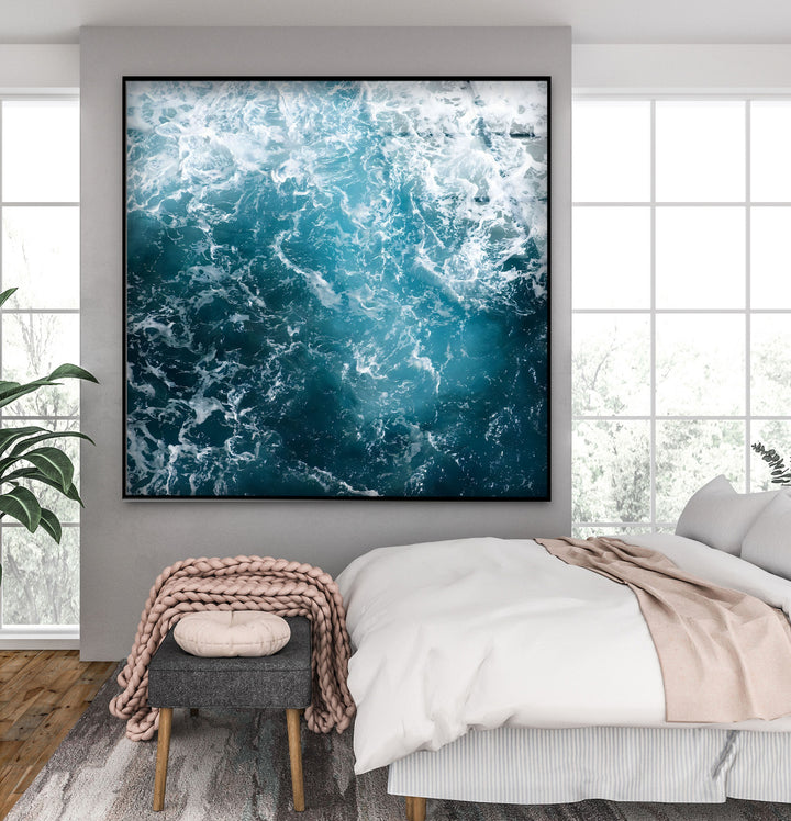 Turbulent Depths – Abstract Ocean Glass Wall Art