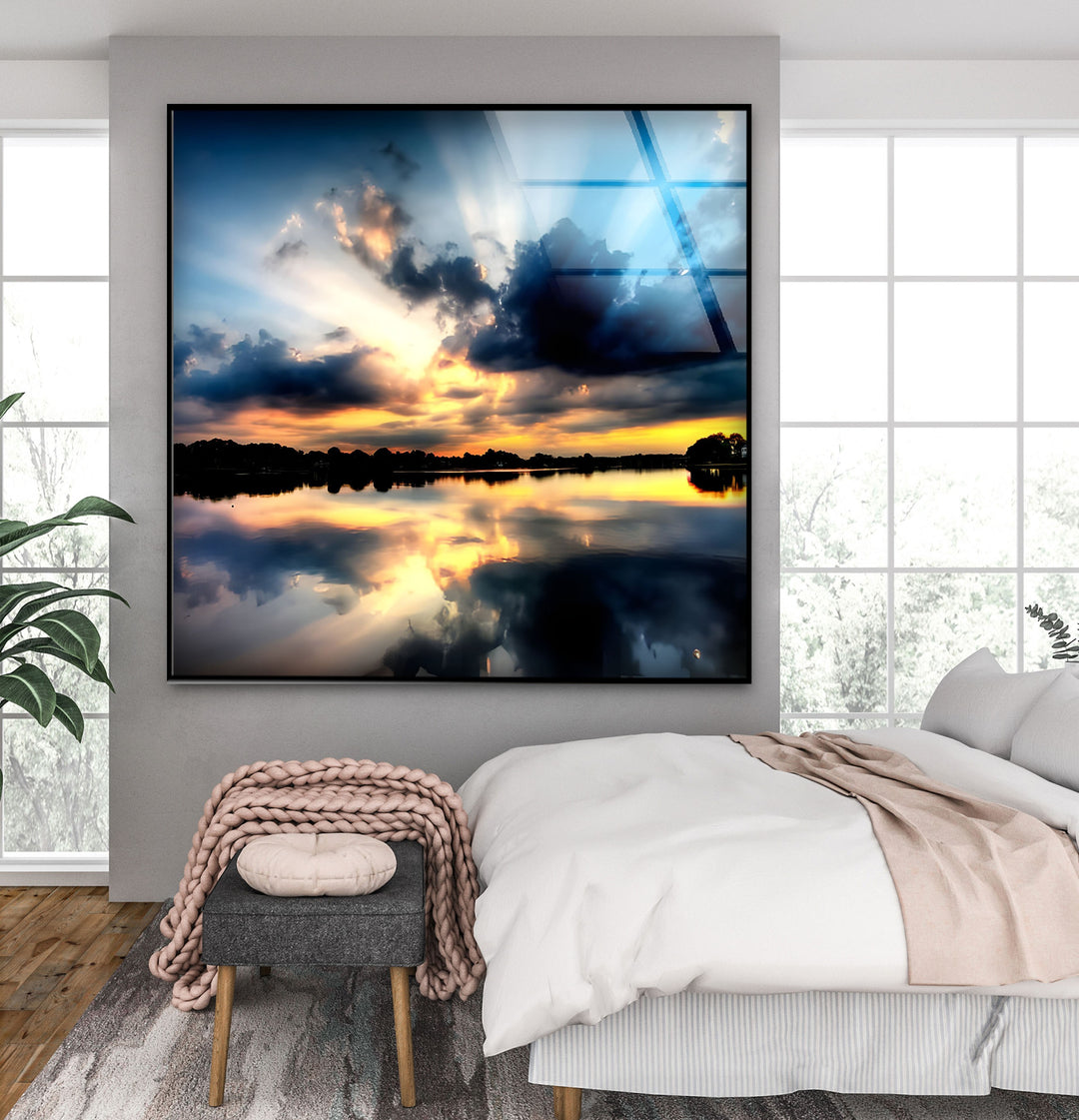 Reflections of Heaven – Sunset Lake Glass Wall Art