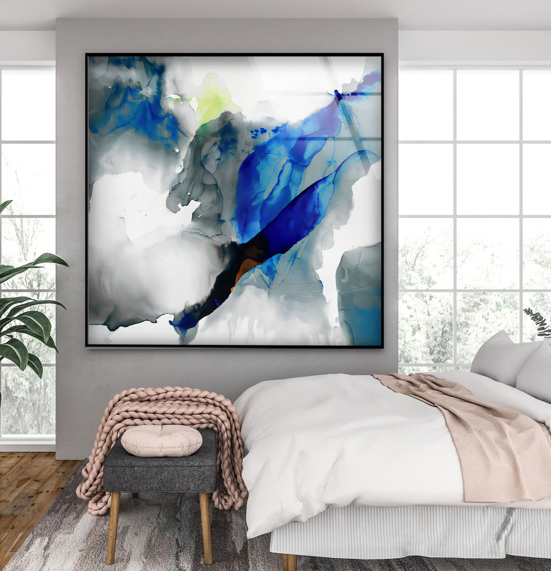 Azure Drift – Abstract Blue Glass Wall Art