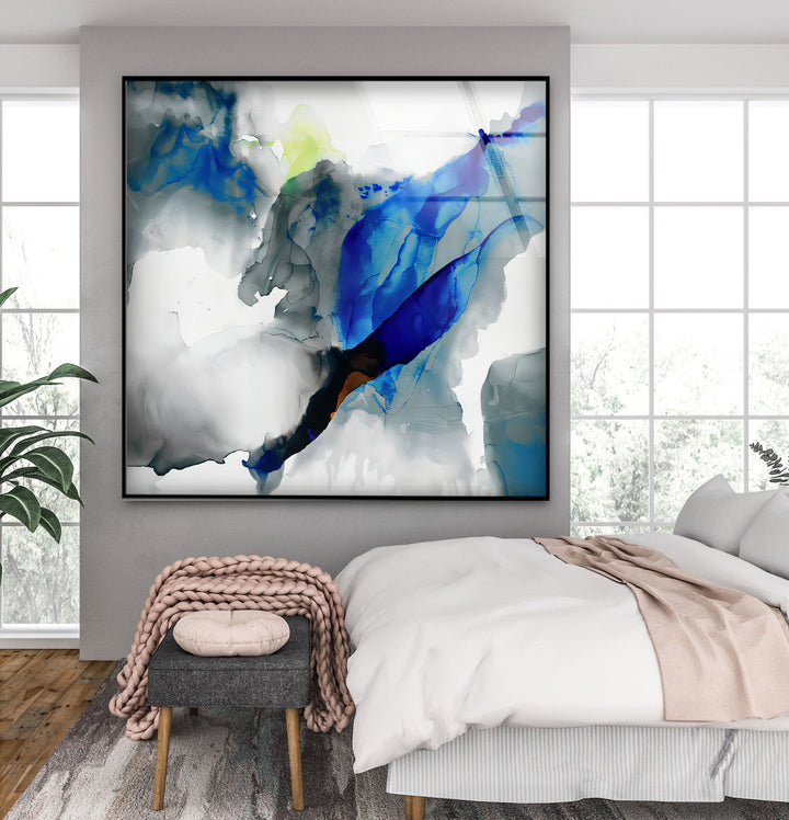 Azure Drift – Abstract Blue Glass Wall Art