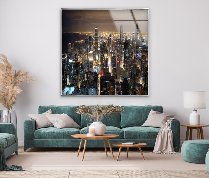 Chicago Stadtbild Glaswandkunst – Nacht Skyline Modernes Dekor