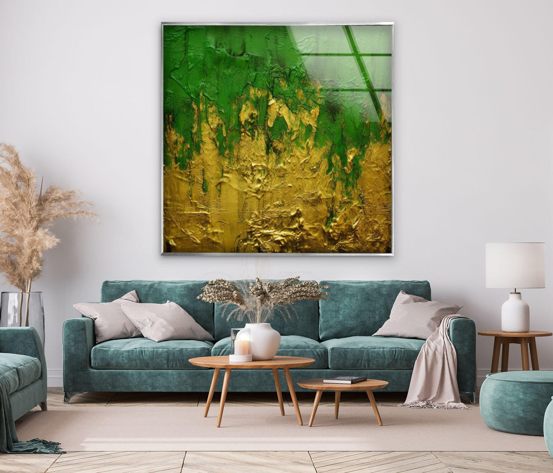 Yellow with Green abstract Texture Glass Wall Art