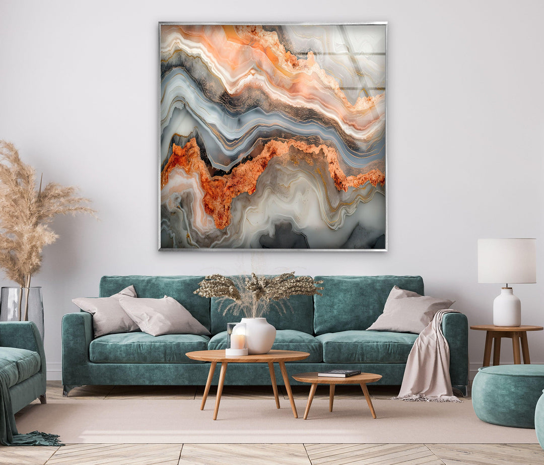 Orange Marble Veins Glass Wall Art