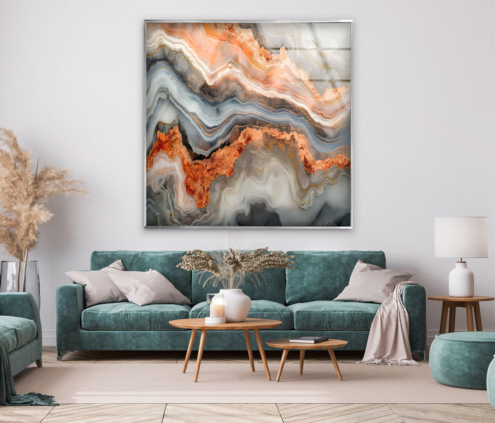 Orange Marble Veins Glass Wall Art