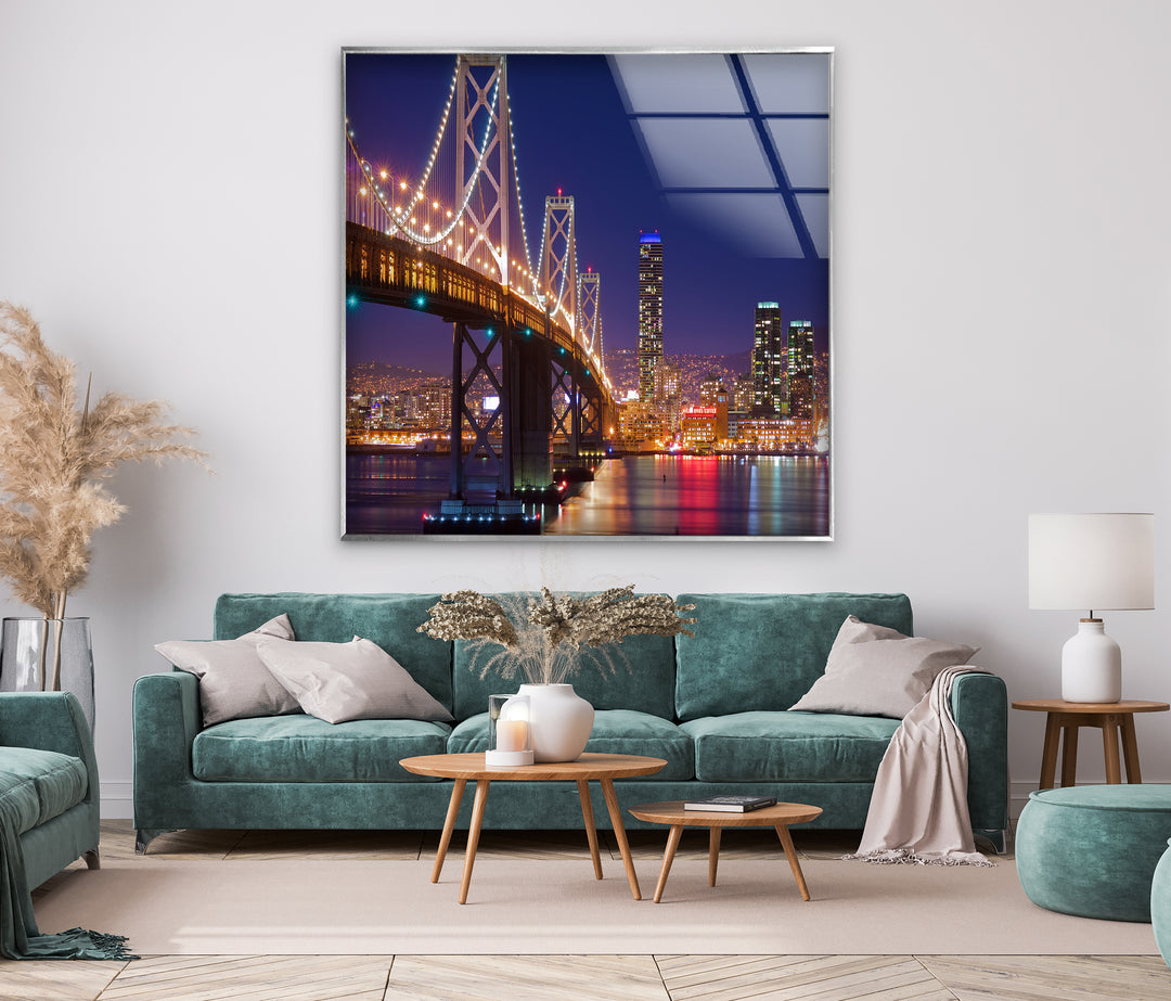 Bay Bridge Glaswandkunst – Ikonisches Stadtbild von San Francisco bei Nacht