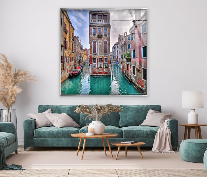 Venedig Kanal Glaswandkunst – Historisches italienisches Architekturdekor