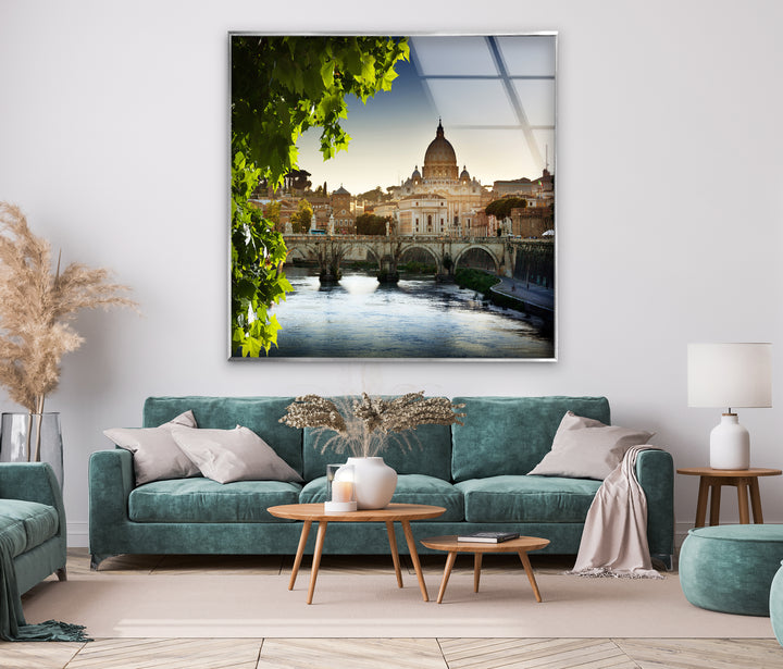 Glaswandkunst mit der Skyline von Rom – Petersdom und Tiber