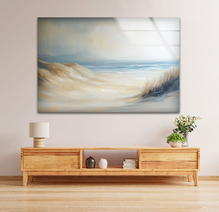 Whispers of the Dunes – Tranquil Coastal Glass Wall Art