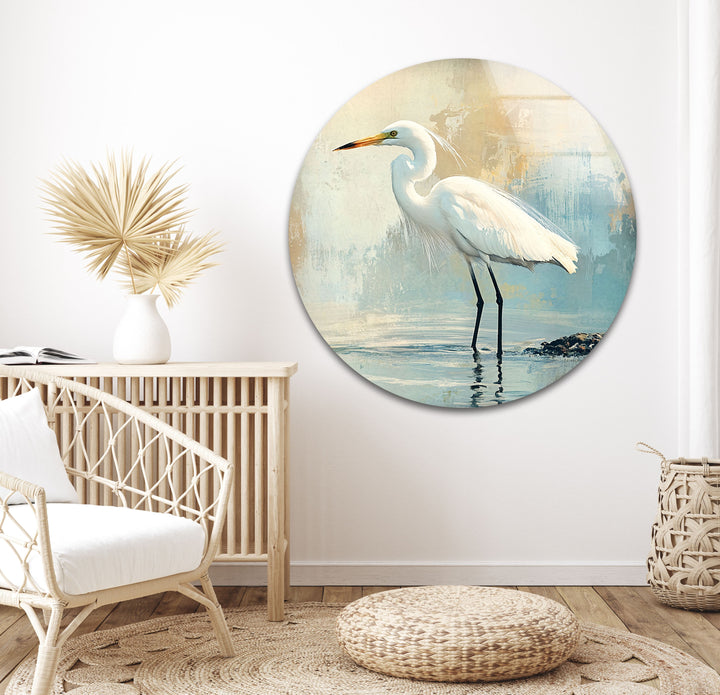 Whispering Waters – Minimalistische Reiher-Wandkunst aus Glas