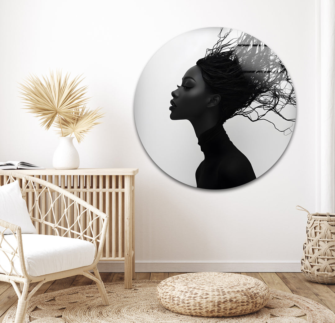Abstract Profile Portrait – Black & White Woman with Flowing Hair Wall Art
