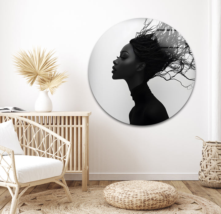 Abstract Profile Portrait – Black & White Woman with Flowing Hair Wall Art