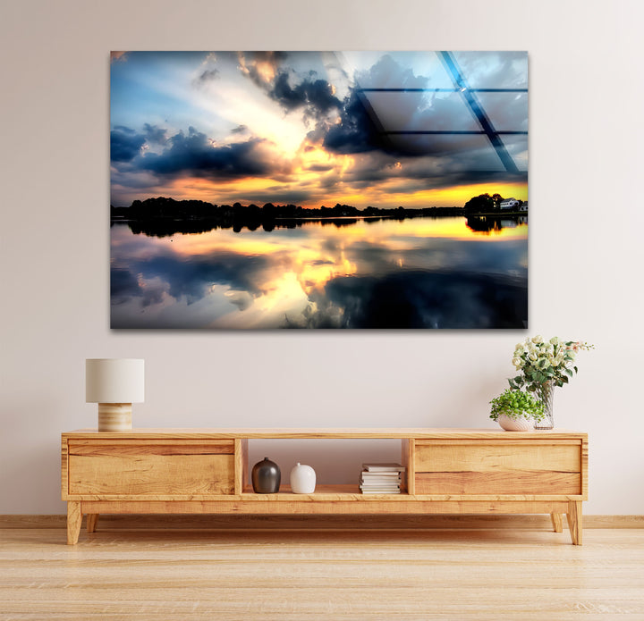 Reflections of Heaven – Sunset Lake Glass Wall Art