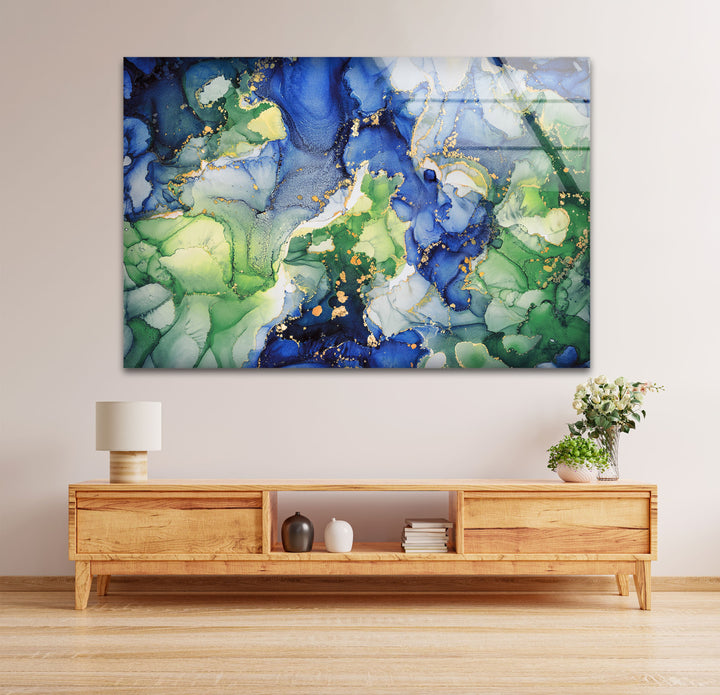 Emerald Ocean Currents – Blue & Green Abstract Glass Wall Art