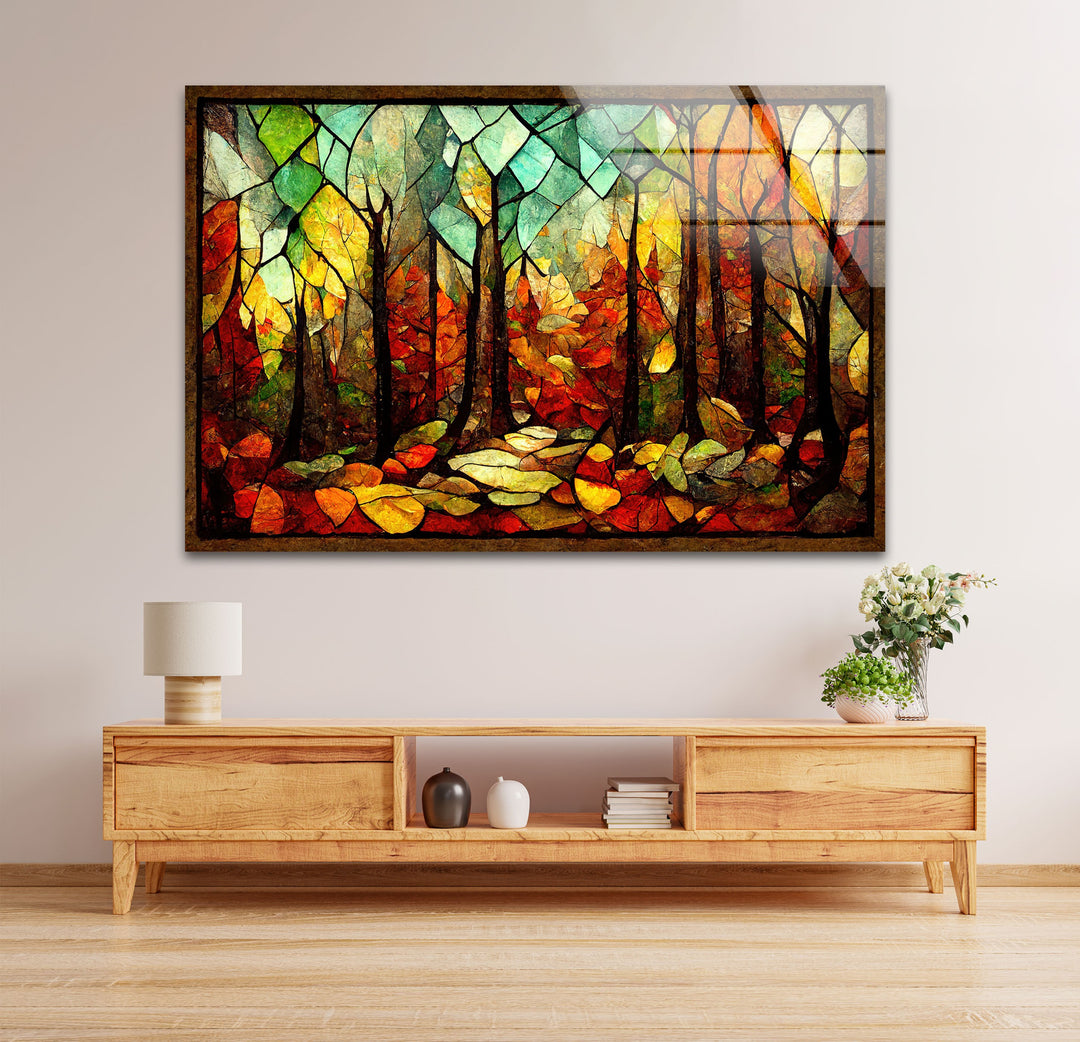 Enchanted Forest in Autumn – Stained Glass Glass Wall Art