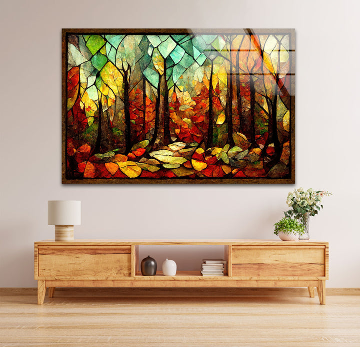 Enchanted Forest in Autumn – Stained Glass Glass Wall Art