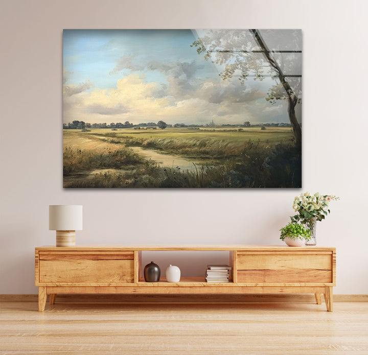 Golden Meadow Horizon – Landscape Glass Wall Art