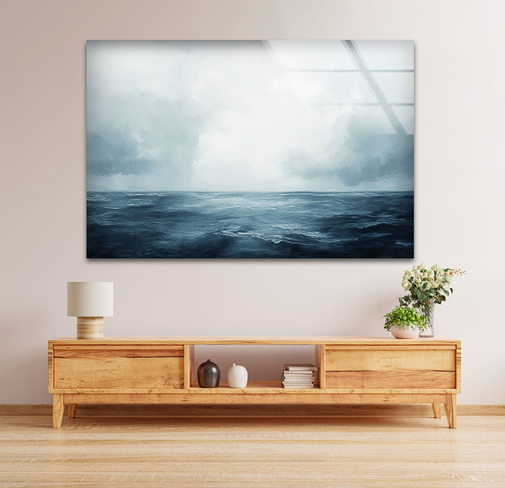 Endless Blue Horizon – Minimalist Ocean and Sky Glass Wall Art