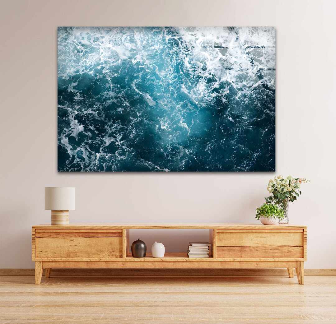 Turbulent Depths – Abstract Ocean Glass Wall Art