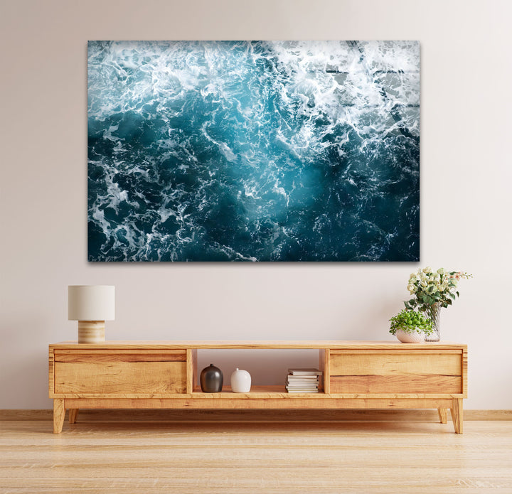 Turbulent Depths – Abstract Ocean Glass Wall Art