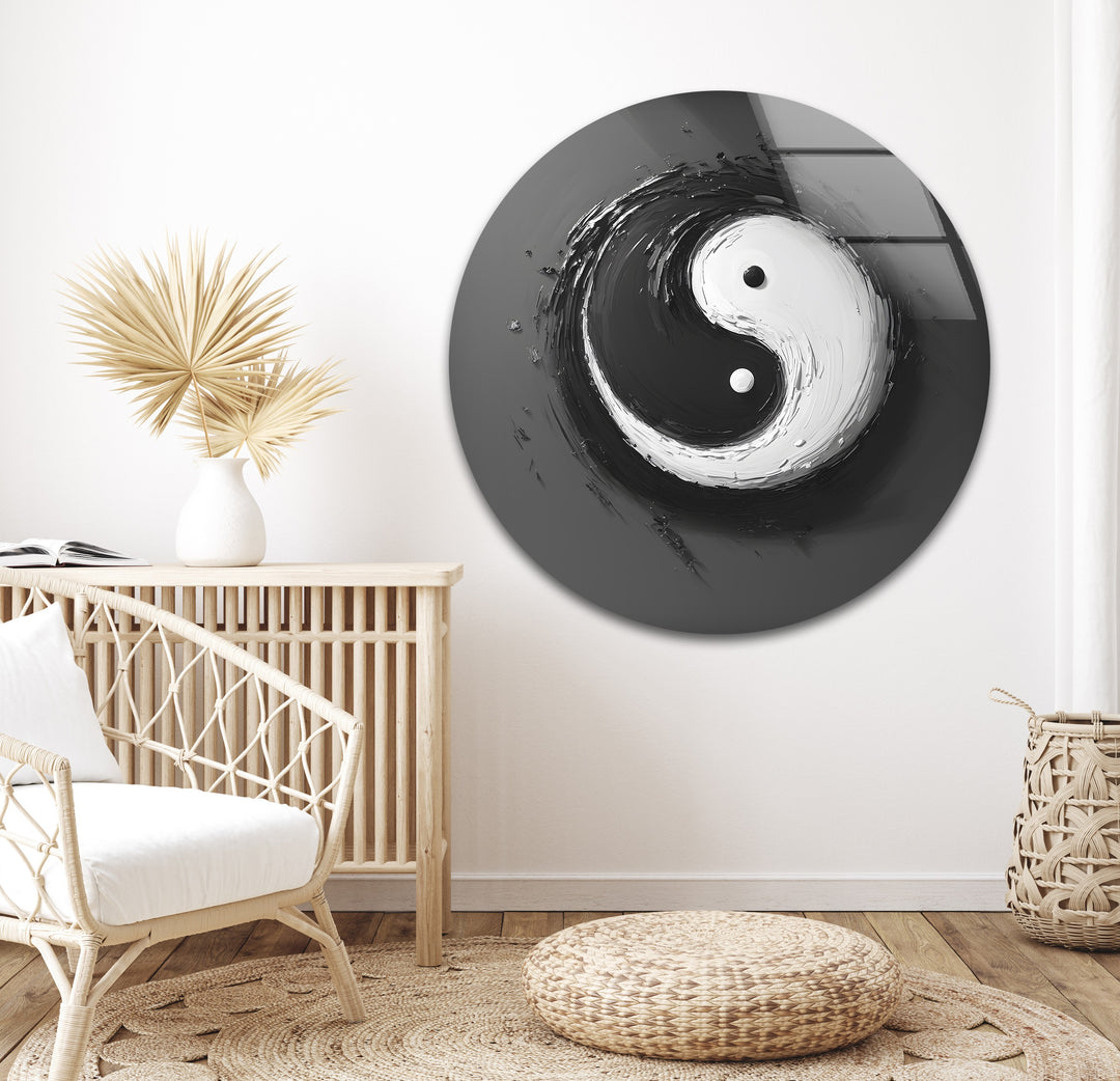 A bold and artistic black and white wall decor piece featuring the classic yin-yang symbol.