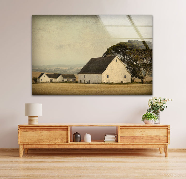 Rustic Farmstead Charm – Vintage Countryside Barn Glass Wall Art