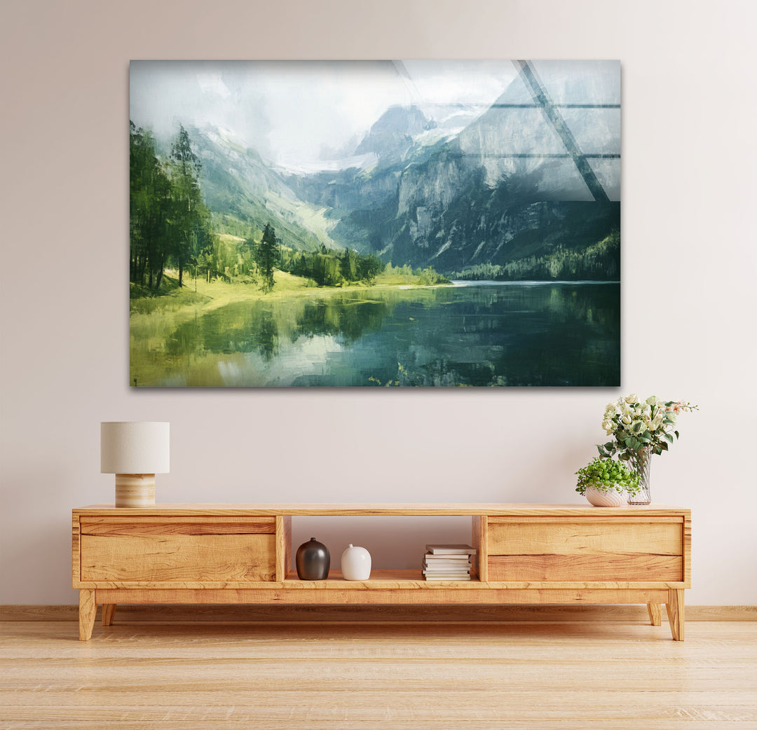Alpine Serenity – Landschafts-Wandkunst aus Glas