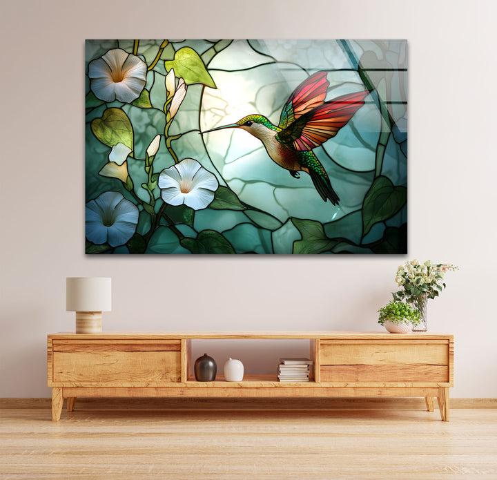 Strahlender Kolibri und Prunkwinde – Tierische Glaswandkunst