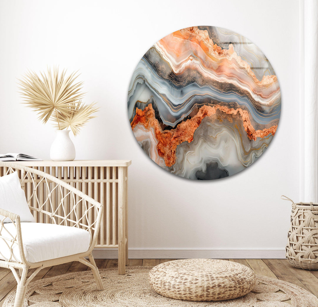 Orange Marble Veins Glass Wall Art