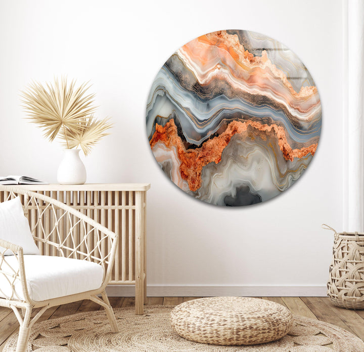 Orange Marble Veins Glass Wall Art
