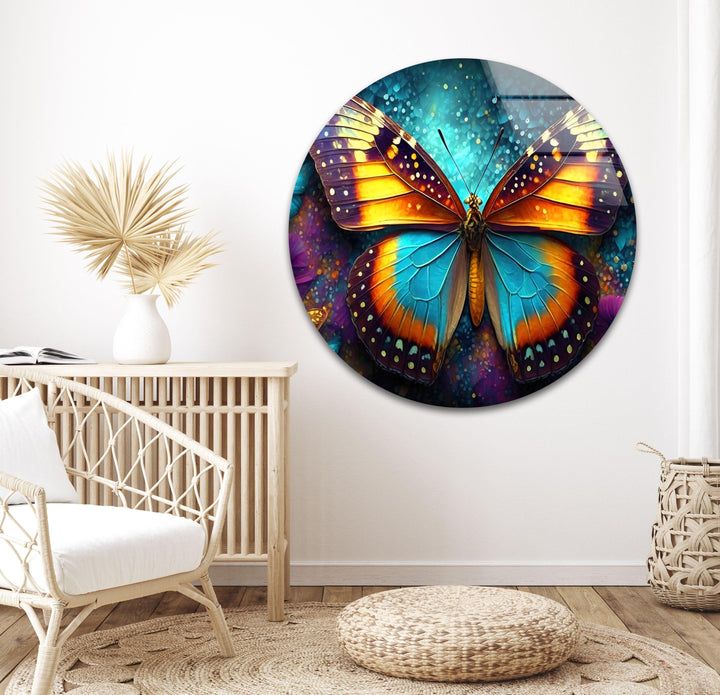 Glowing Rainbow Butterfly Glass Wall Art large glass photo prints, glass wall photos