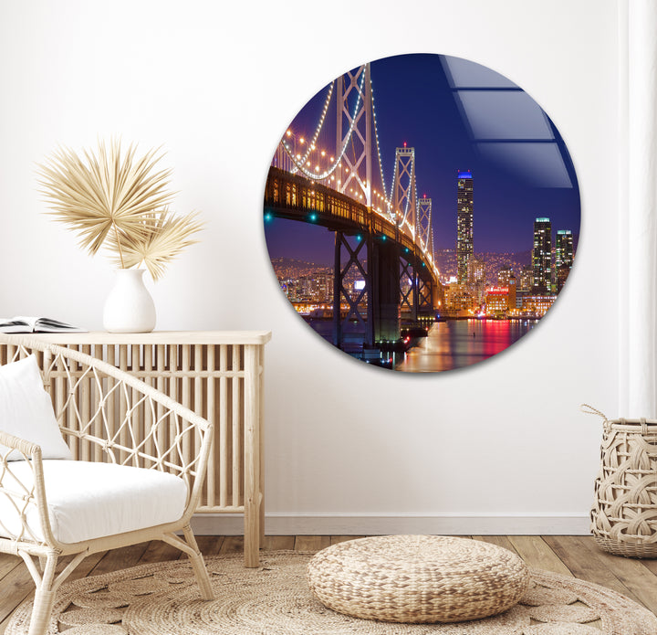 Bay Bridge Glaswandkunst – Ikonisches Stadtbild von San Francisco bei Nacht