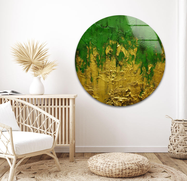 Yellow with Green Grunge Texture Glass Wall Art