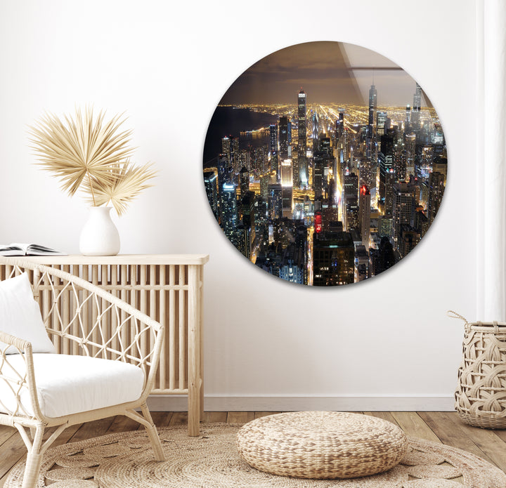 Chicago Stadtbild Glaswandkunst – Nacht Skyline Modernes Dekor
