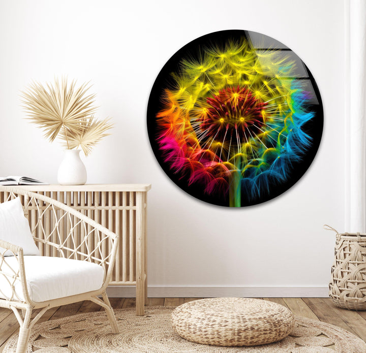 Colorful Dandelion Glass Wall Art, photo print on glass, prints on glass wall art