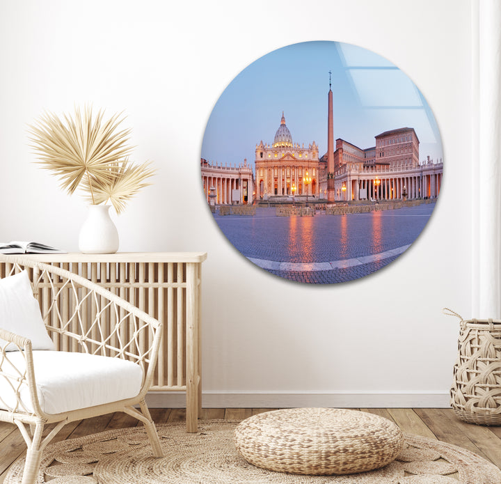 Glaswandkunst der Vatikanstadt – Majestätischer Blick auf den Petersplatz im Morgengrauen