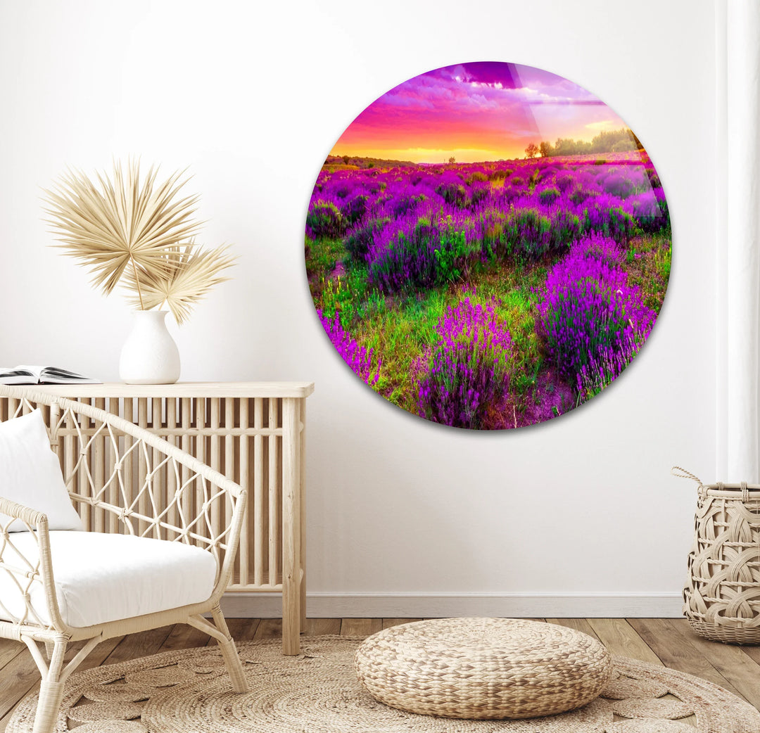 lavender plant wall art Lavender Field Glass Wall Art