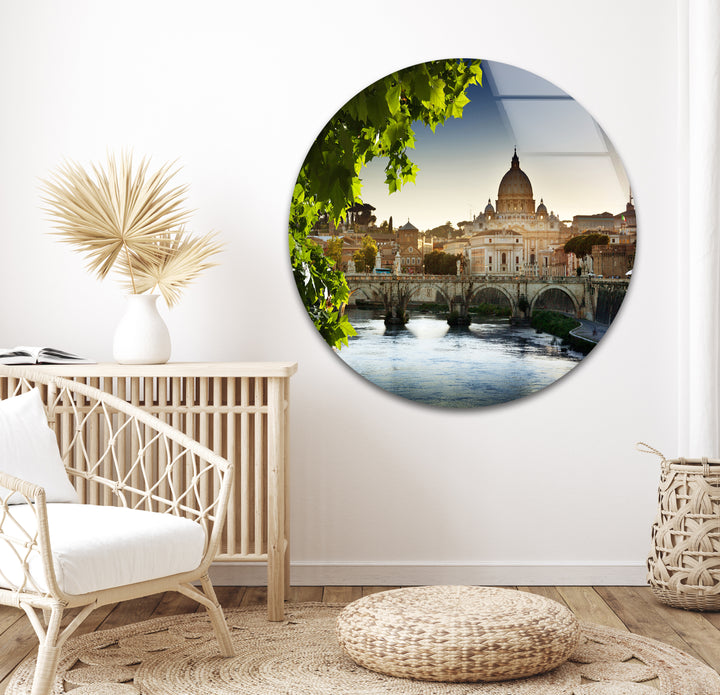 Glaswandkunst mit der Skyline von Rom – Petersdom und Tiber