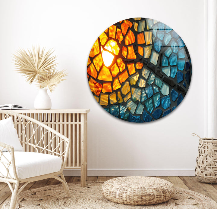 Mosaic Orange & Blue Glass Wall Art glass pictures for Wall, glass prints wall art