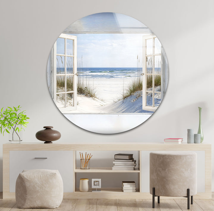 White Sands Serenity – Open Window Coastal Glass Wall Art