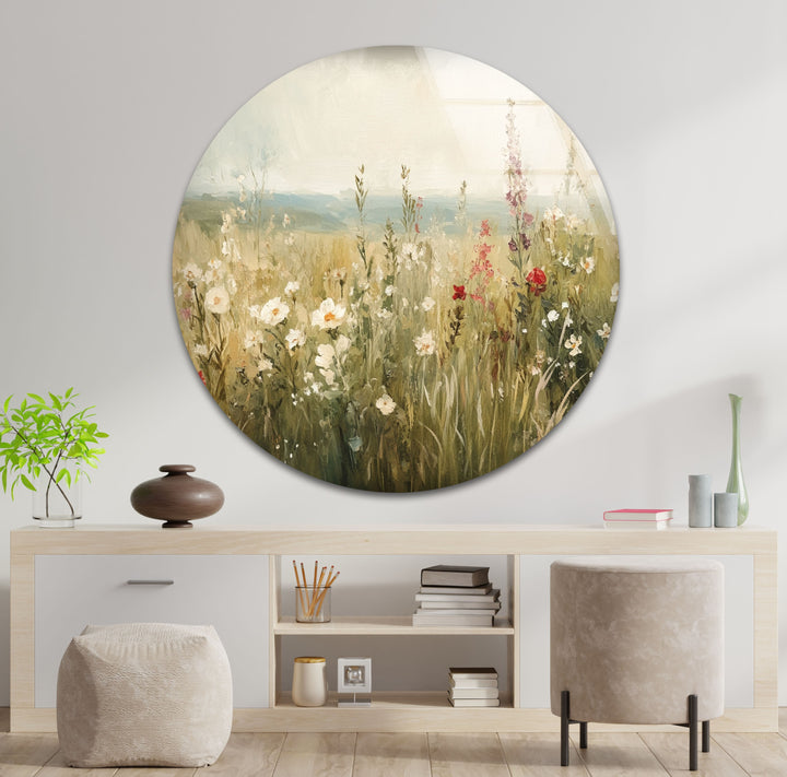 Wildflower Bloom – Tranquil Meadow Scene Glass Wall Art