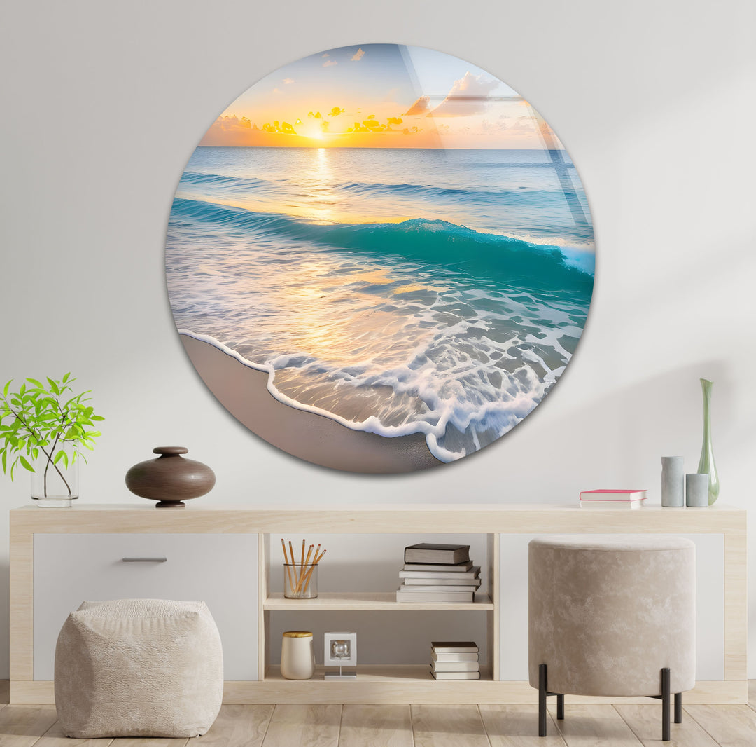 Serene Shoreline – Sunset Ocean Glass Wall Art