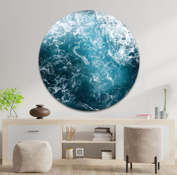 Turbulent Depths – Abstract Ocean Glass Wall Art