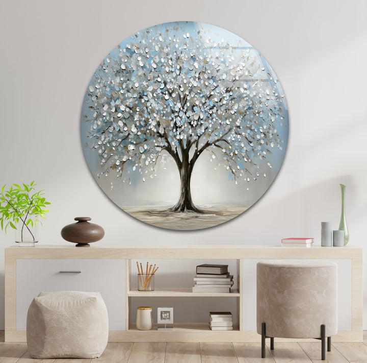 Blossoming Serenity Tree – Textured Modern Nature Glass Wall Art