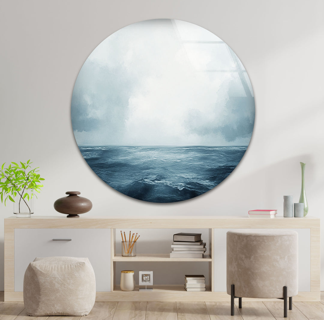 Endless Blue Horizon – Minimalist Ocean and Sky Glass Wall Art