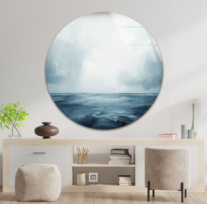 Endless Blue Horizon – Minimalist Ocean and Sky Glass Wall Art
