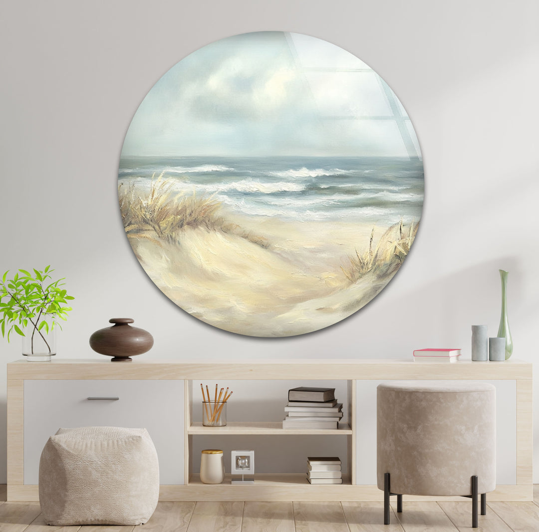 Coastal Breeze – Serene Beachscape Glass Wall Art